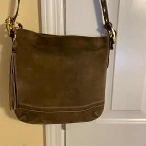 Vintage coach, brown suede, leather Crossbody bag purse zip top #G053–1419